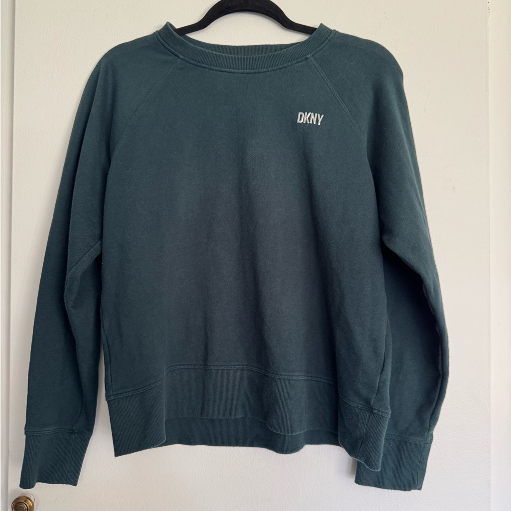 Dkny Sport Women's Metallic Logo Pullover Sweatshirt Green M Medium Crew Neck